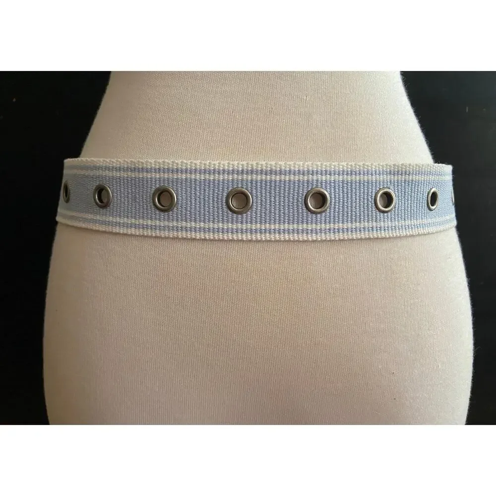 Distressed Blue/White Cotton Grommet Belt sz XS